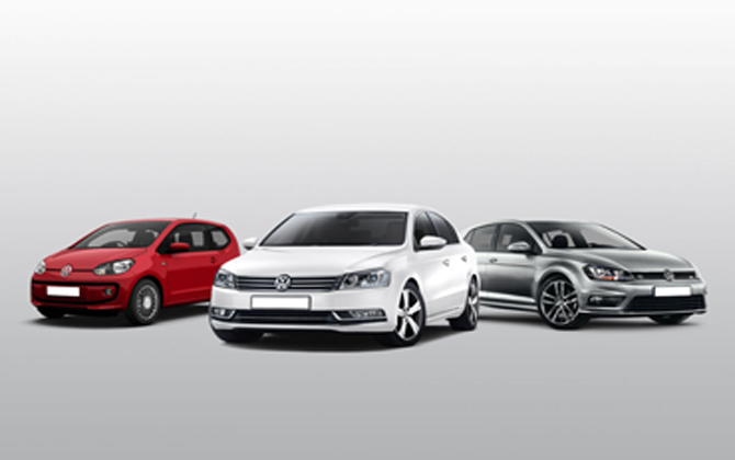 Three various types of cars appear for a car rental service against a white background